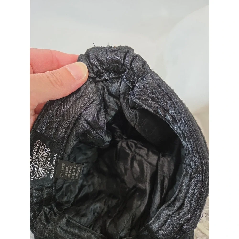 Y2K Angela & William Black Newsboy Cap Baker Boy Gatsby Elastic OS Wool Blend‎